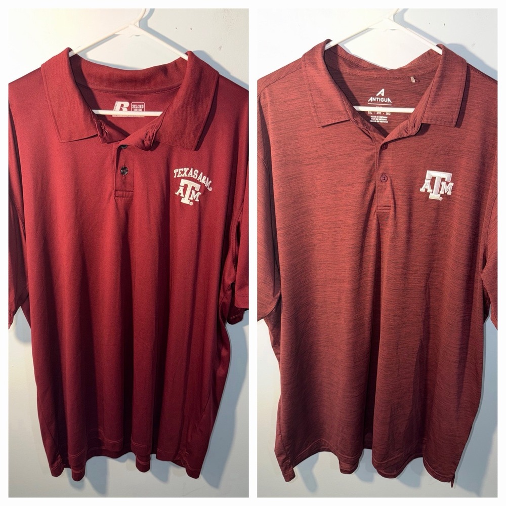 2 TEXAS A&M AGGIES Men's Polo Shirts Antigua Russell Maroon College Size 2X